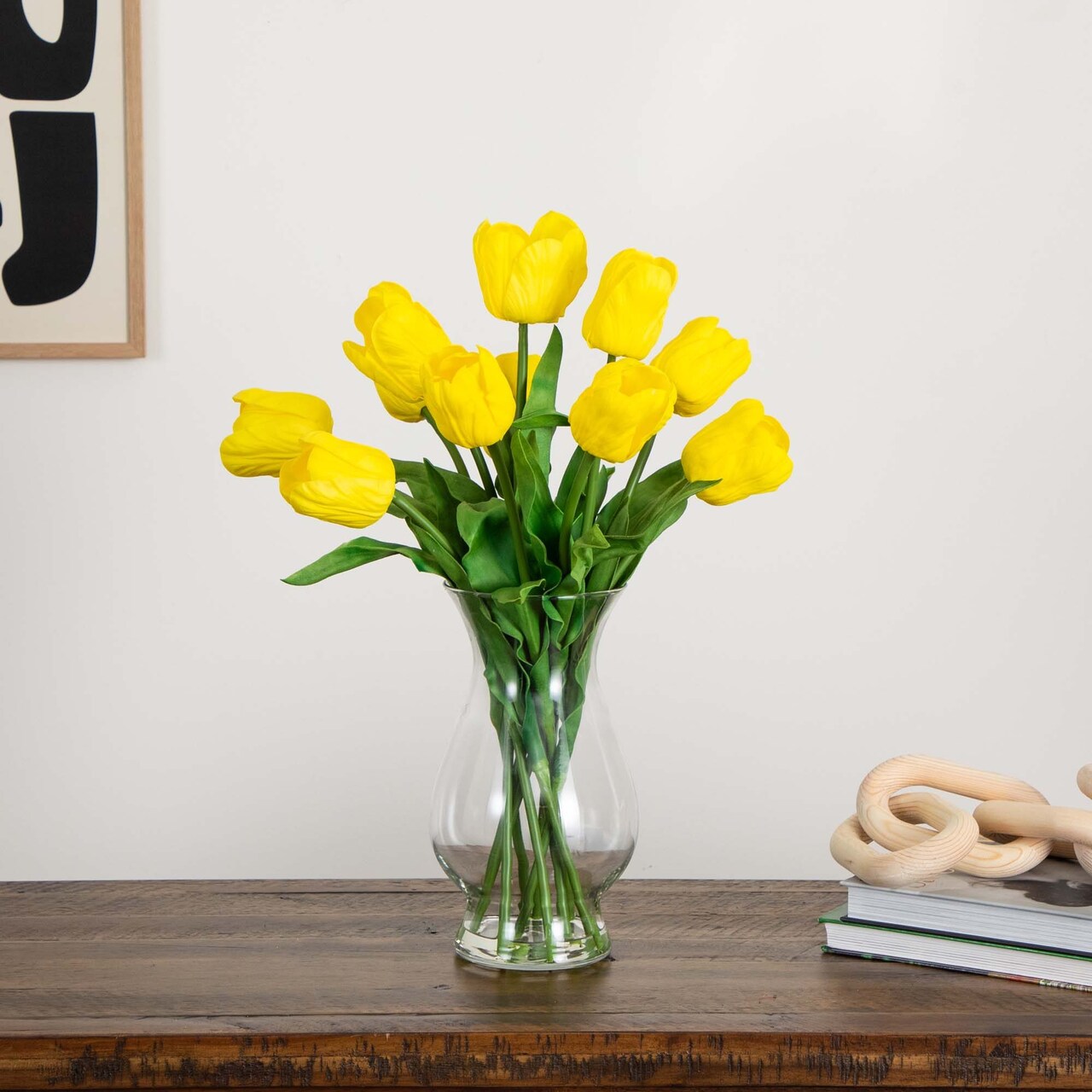 Nearly Natural Tulip Artificial Floral Arrangement with Vase - 21" - Yellow and Green